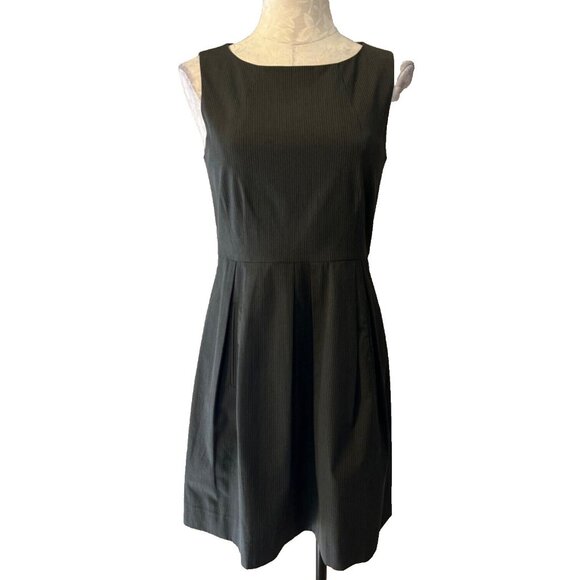 THEORY Dress 6 Gray Pinstripe A Line Pockets Cotton Blend Sleeveless Cotton Wool - Picture 1 of 8